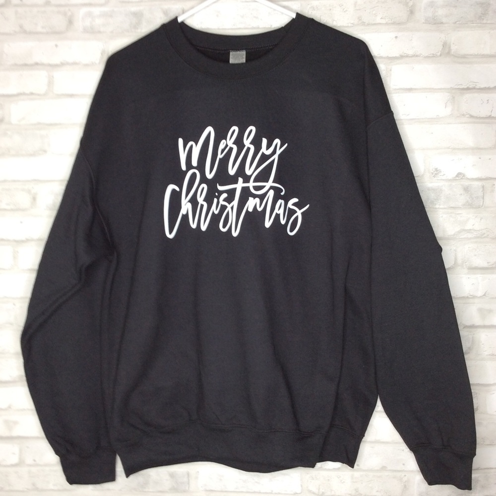 Gildan, Large, Black sweatshirt. Merry Christmas.